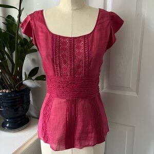 Women’s Lace-Panel Sleeved Blouse - Fuchsia Pink